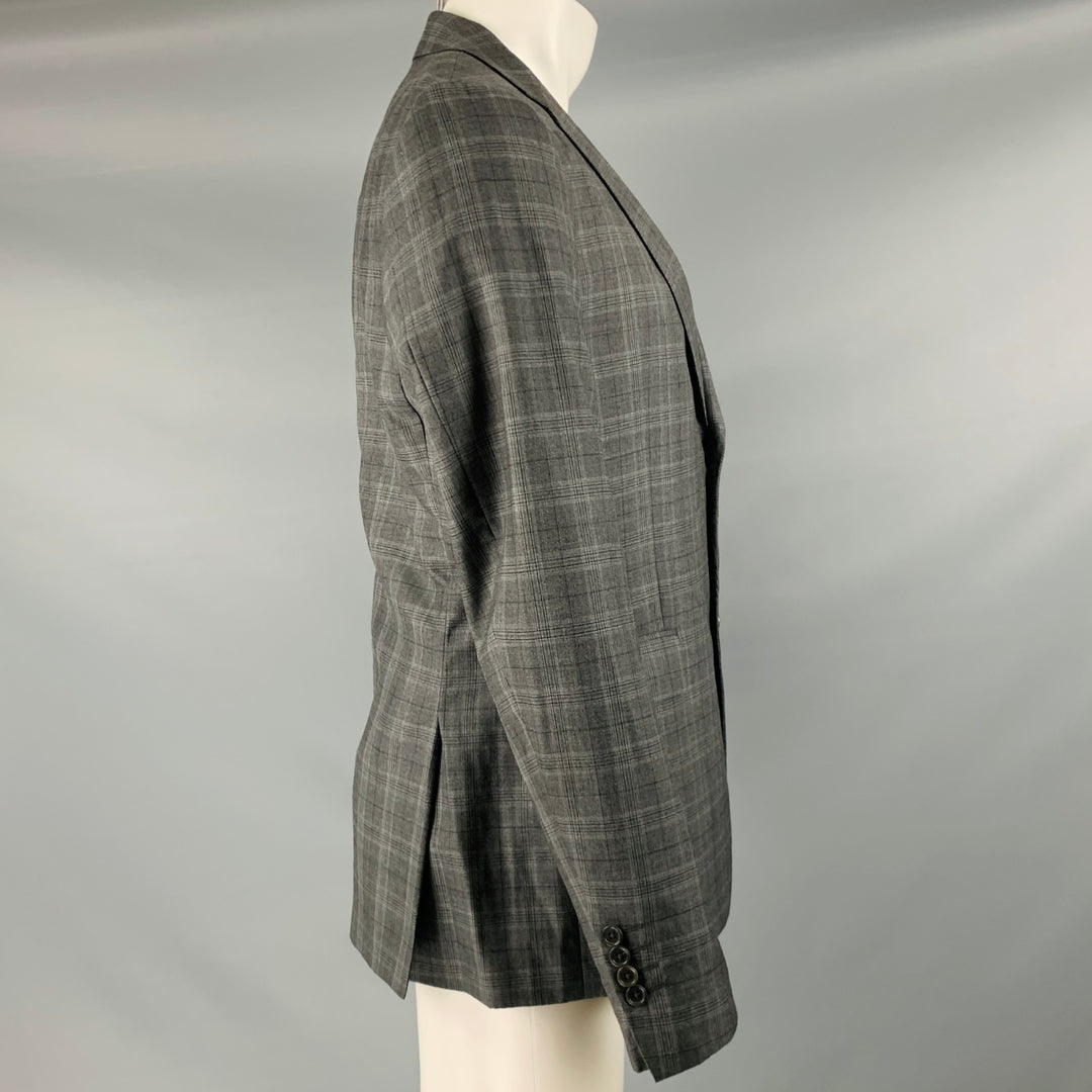 JOHN VARVATOS Taille 40 Manteau de sport en laine et soie à carreaux gris charbon