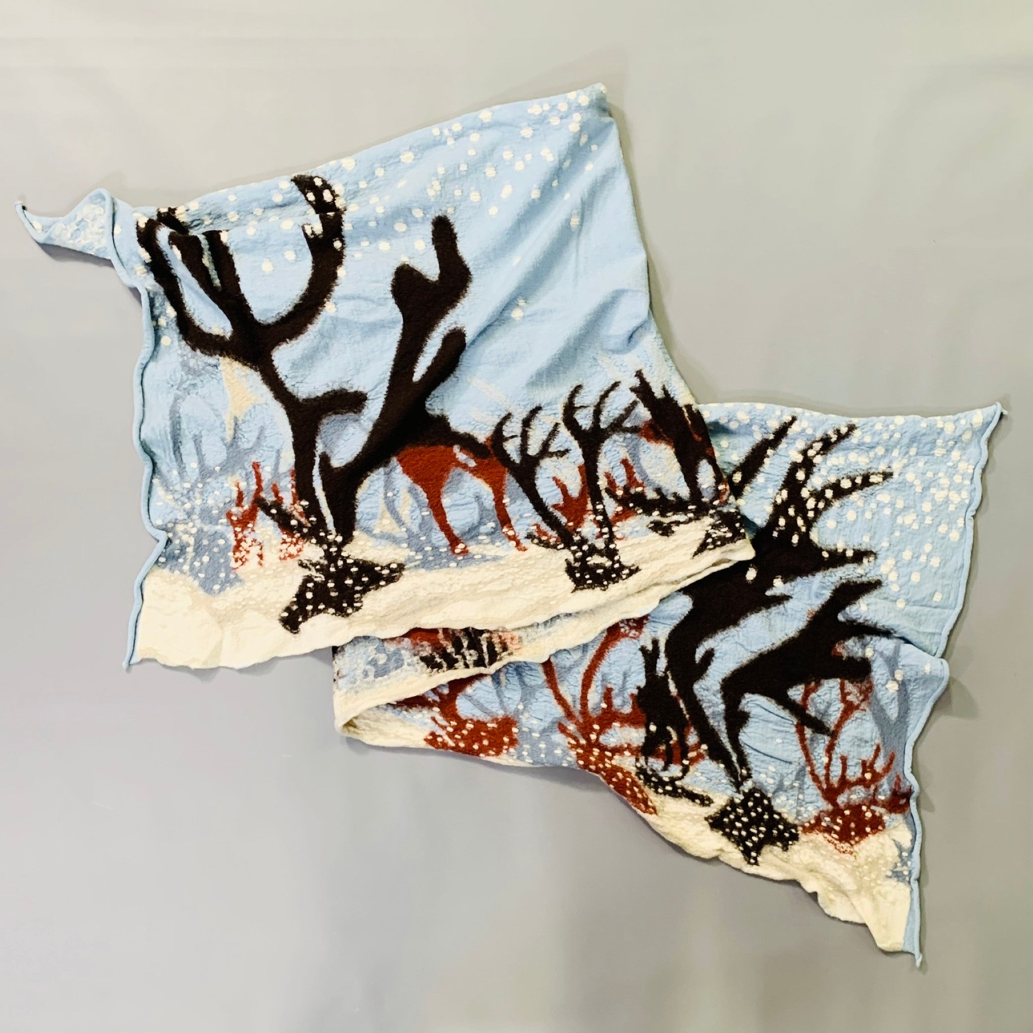 KAPITAL Blue Brown Black Snowy Landscape Oversized Wool Scarf