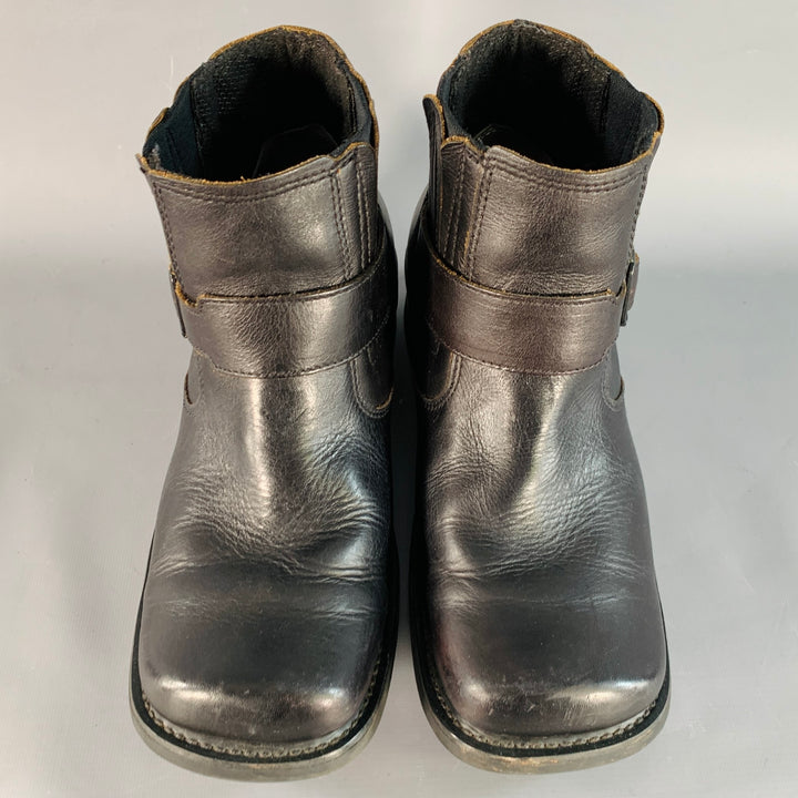 DIESEL Size 10.5 Brando Brown Leather Buckle Square Toe Boots