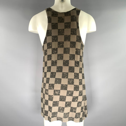 HAIDER ACKERMANN Size S Black Olive Checkered Tank Top