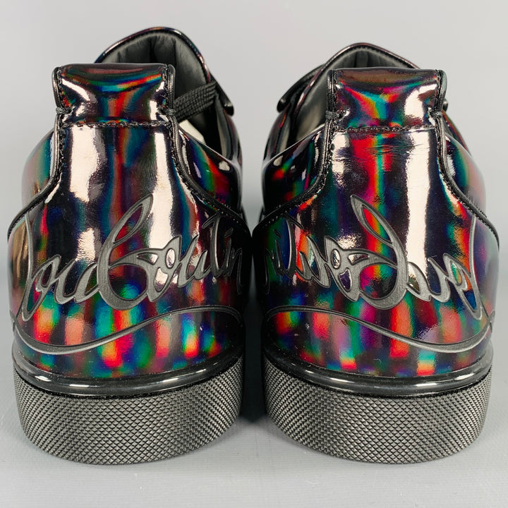 CHRISTIAN LOUBOUTIN Size 10 Fun Louis Junior Black Patent Leather Oil Slick Sneakers