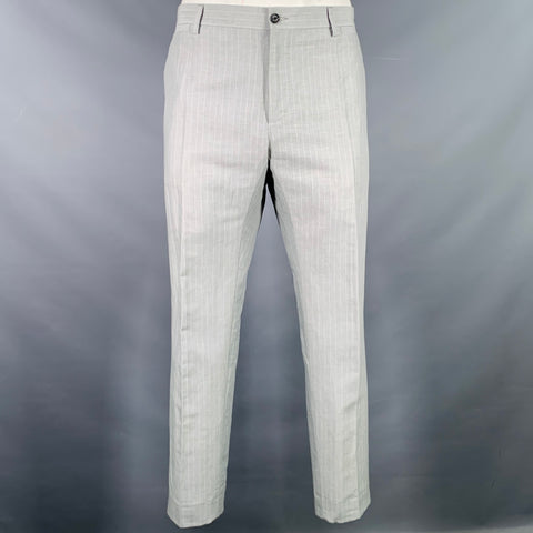 DOLCE & GABBANA Size 46 Light Gray Stripe Linen Cotton Notch Lapel Suit