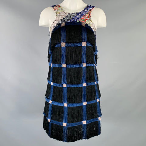 MARCO do VICENZO Size 0 Black Multi Color Polyester Flapper Cocktail Dress