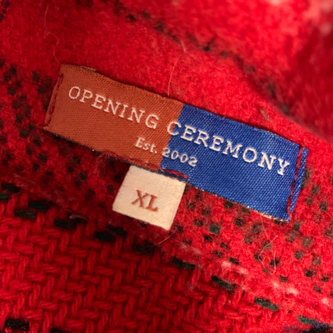 OPENING CEREMONY Size XL Red Wool Blend Plaid Jacket