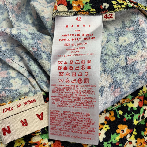 MARNI Size M Black Multi Color Viscose Floral Elastic Waistband Casual Pants
