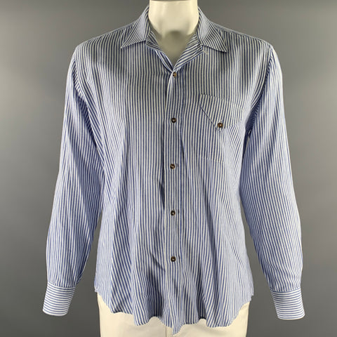ADAM KIMMEL Size L Blue White Stripe Camp Long Sleeve Shirt