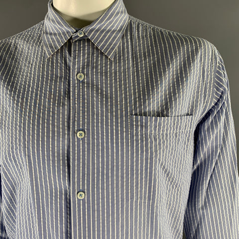 JOHNSTON & MURPHY Size L Blue White Seersucker Cotton Long Sleeve Shirt