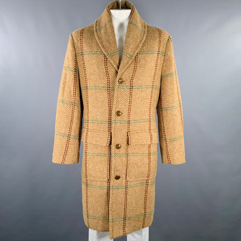 WHYTE Size XL Tan Brown Grey Window Pane Wool Shawl Collar Coat