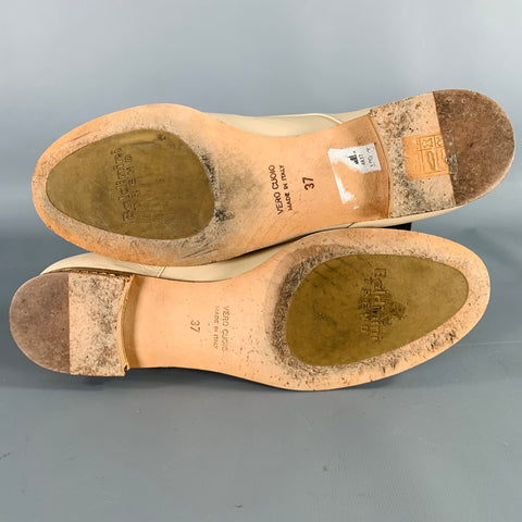 BALDININI Size 7 Beige Leather Cap Toe Lace-Up Shoes