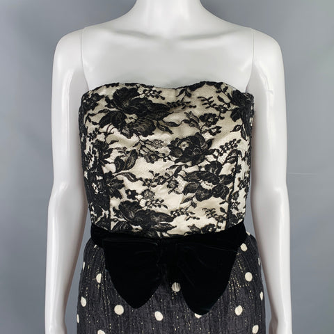 VALENTINO Size M Black White Polka Dot Strapless Dress Jacket Set