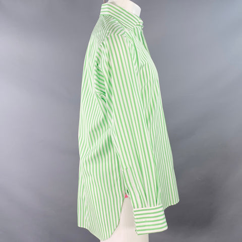GARRICK ANDERSON Size S Green White Stripe Cotton French Cuff Long Sleeve Shirt