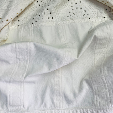 ETRO Size M Cream Eyelet Denim Fringe Trucker Jacket Blazer