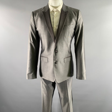 DOLCE & GABBANA Size 40 Grey Wool Silk Peak Lapel Tuxedo