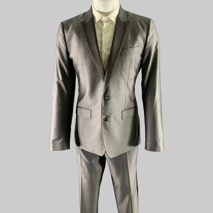 DOLCE & GABBANA Size 40 Grey Wool Silk Peak Lapel Tuxedo