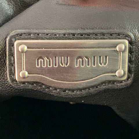 MIU MIU Black Perforated Leather Grommets Top Handles Handbag