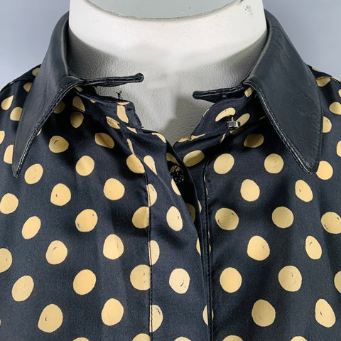 BELSTAFF Size L Black Khaki Polka Dot Leather Collar Button Up Shirt