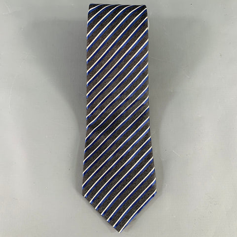 ERMENEGILDO ZEGNA Grey Navy Diagonal Stripe Silk Tie