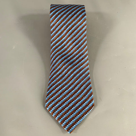HERMES Blue Brown Herringbone Silk Tie