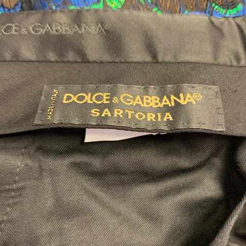 DOLCE & GABBANA Size 44 Black Green Blue Jacquard Polyester Suit
