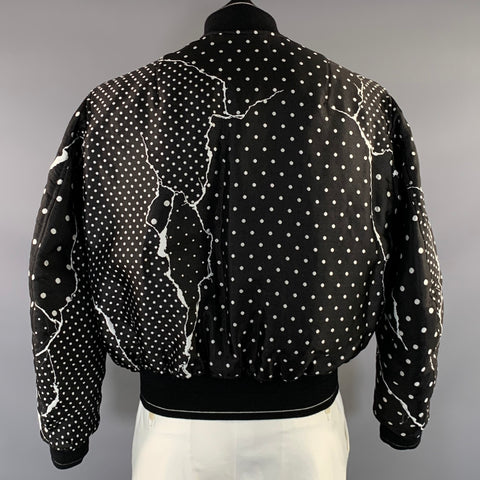 HAIDER ACKERMANN Size L Black White Jacquard Polyester & Silk Bomber Jacket