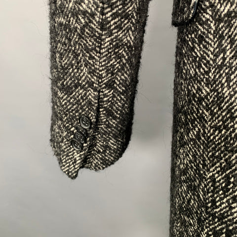 MICHAEL KORS Size L Black White Herringbone Wool Blend Coat