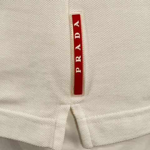PRADA Size XXL White Navy Contrast Trim Cotton Pique Half Placket Polo