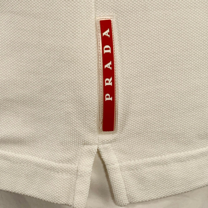 PRADA Size XXL White Navy Contrast Trim Cotton Pique Half Placket Polo