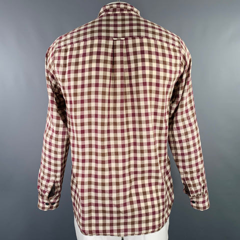ALBAM Size L Burgundy Brown Checkered Cotton Wool Long Sleeve Shirt