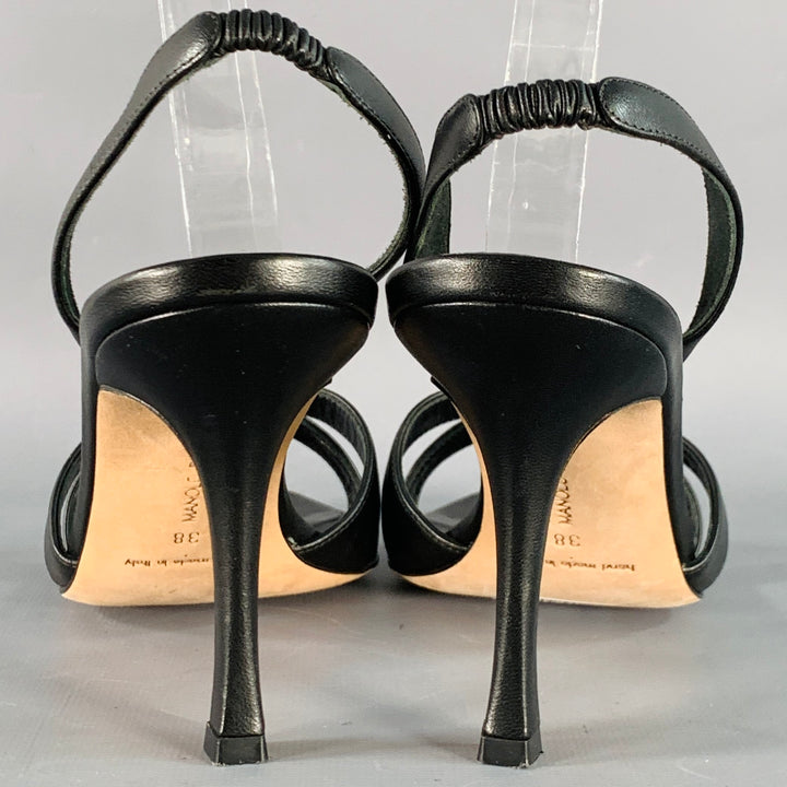 MANOLO BLAHNIK Size 8 Black Leather Strappy Slingback Sandals