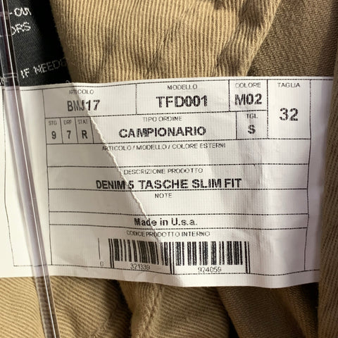TOM FORD Size 32 Khaki Denim Slim Tapered Button Fly Jeans