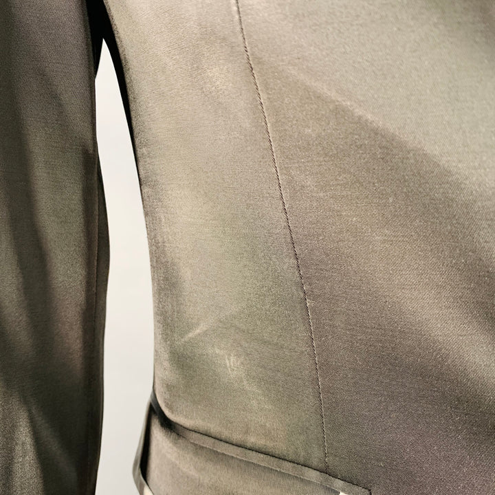 RAF SIMONS Size L Black White Satin Wool Acrylic Peak Lapel Contrast Trim Sport Coat