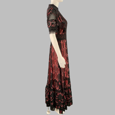 CUSTOM MADE Size S Black Pink Hearts Daggers Short Sleeve Maxi Cocktail Dress