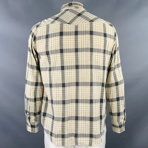 RRL by RALPH LAUREN Size L Grey Taupe Plaid Cotton Two Pockets Long Sleeve Shirt