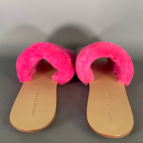 LOEFFLER RANDALL Size 8.5 Pink Shearling Textured Slide Sandals