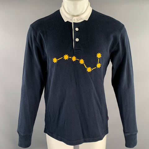 ROWING BLAZERS Size M Navy Gold Embroidery Cotton Long Sleeve Rugby Polo