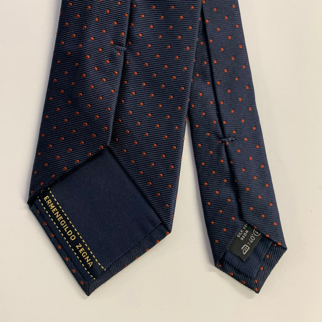 ERMENEGILDO ZEGNA Navy Rust Dots Silk Tie