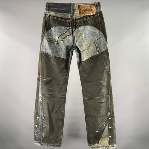 ACNE STUDIOS Size 30 Blue Graphic Chaps Cotton Button Fly Jeans