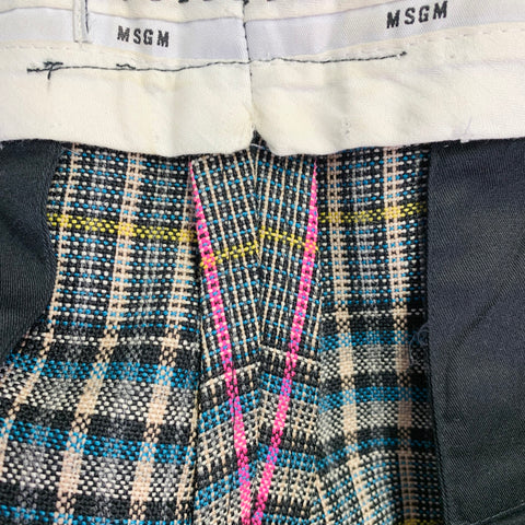 MSGM Size 36 Multi Color Plaid Virgin Wool Tapered Flat Front Dress Pants