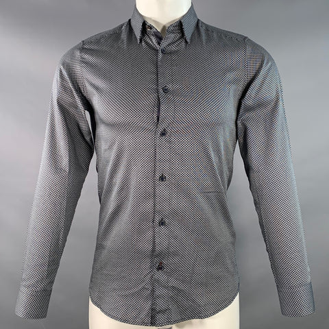 TED BAKER Size XS Chemise Navy White Abstract Cotton Spread Collar Long Sleeve Shirt
