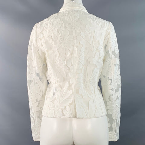 ANNE FONTAINE Size M White Cotton Blend Lace Cropped Peak Lapel Jacket Blazer