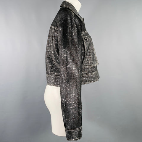 JONATHAN SIMKHAI Size M Black Silver Glittered Cropped Jacket Blazer