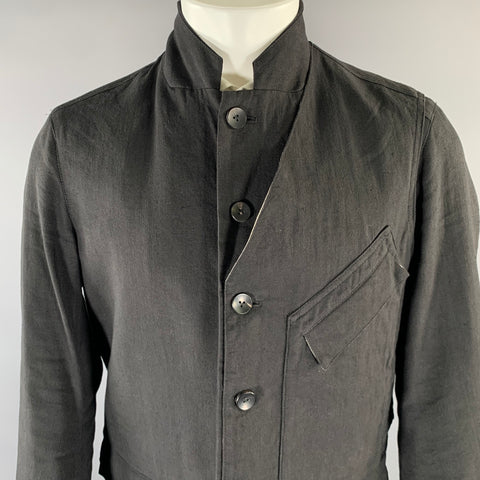 THE VIRIDI-ANNE Black Linen Wool Panneled Sport Coat