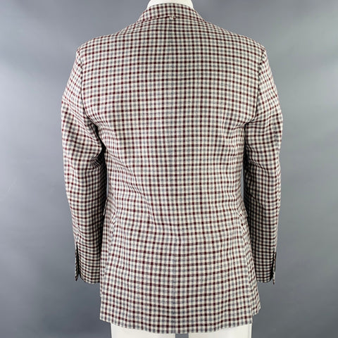 BLACK FLEECE Size 40 Grey Burgundy Plaid Wool Silk Linen Sport Coat