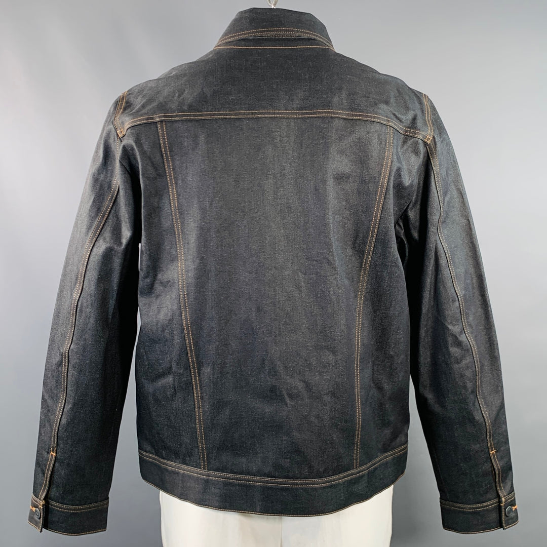 A.P.C. Size XXL Blue Contrast Stitch Waxed Cotton Trucker Jacket