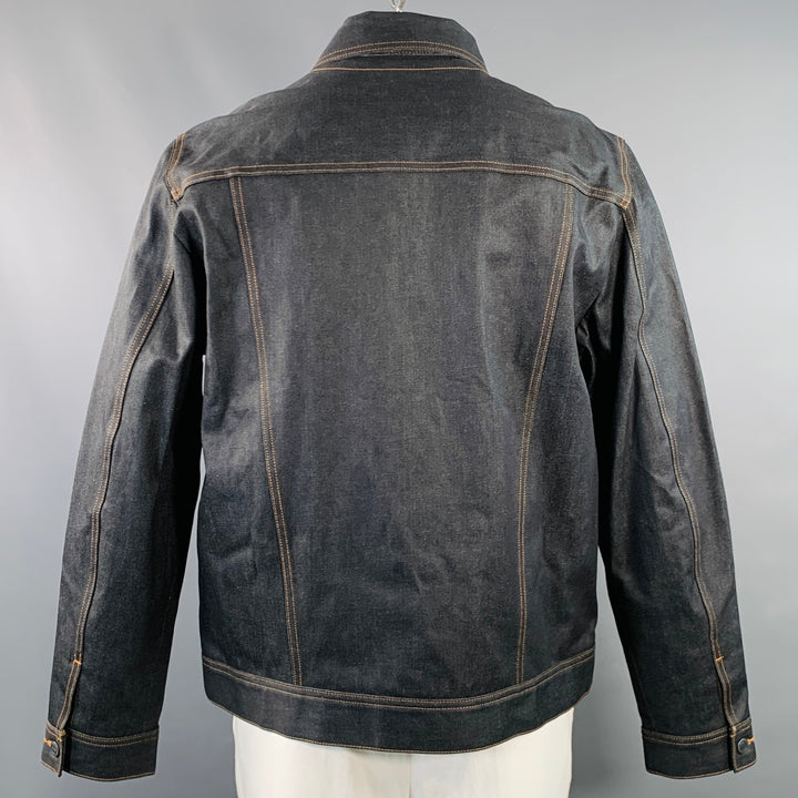 A.P.C. Size XXL Blue Contrast Stitch Waxed Cotton Trucker Jacket