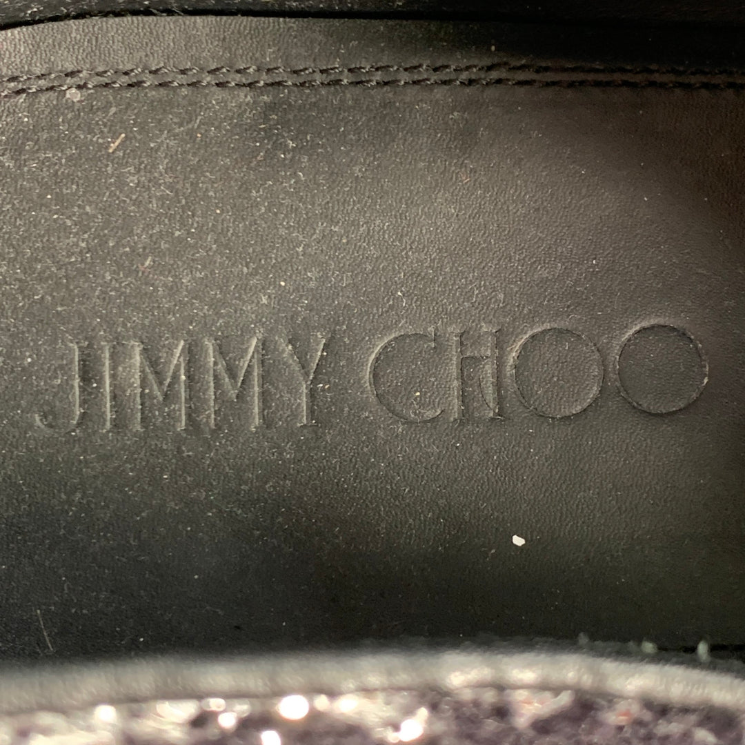 JIMMY CHOO Size 11 Velvet Glitter Devore Sloan Black Silver Slip On Loafers
