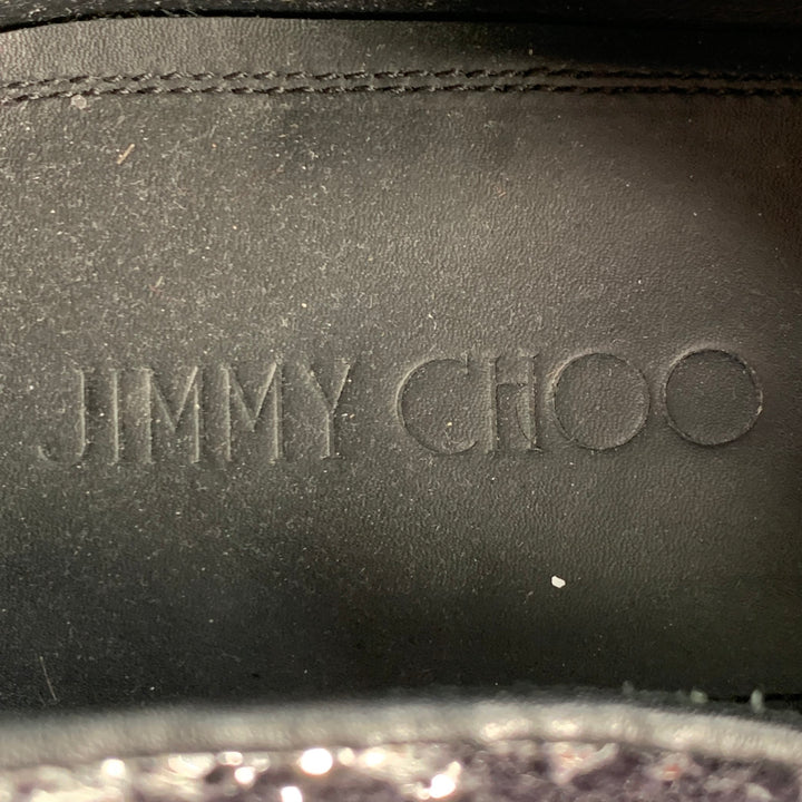 JIMMY CHOO Size 11 Velvet Glitter Devore Sloan Black Silver Slip On Loafers