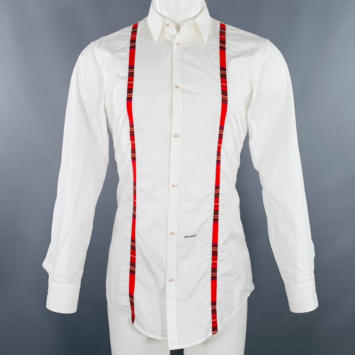 DSQUARED2 Size S White Red Plaid Stripe Cotton Long Sleeve Shirt