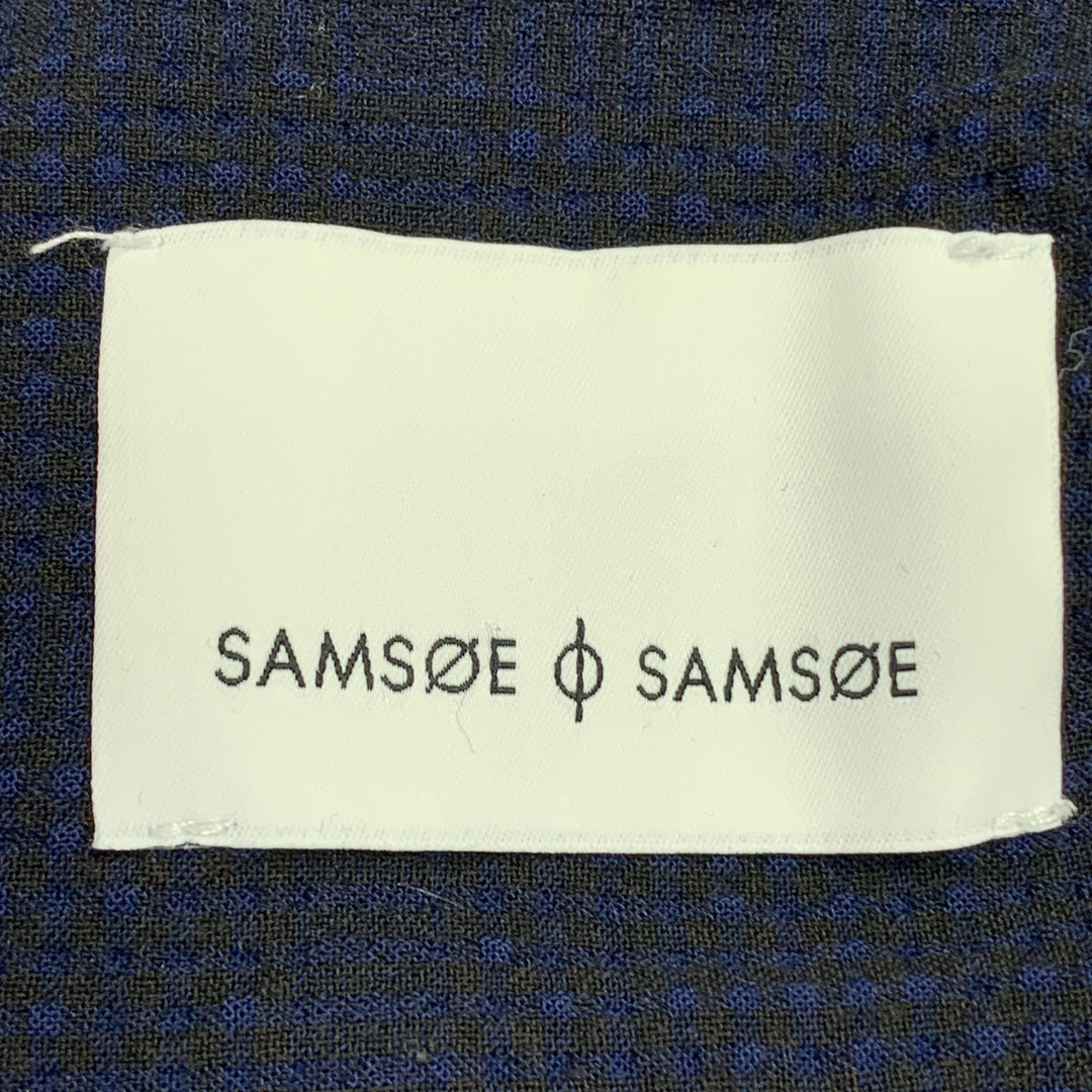 SAMSOE & SAMSOE Size S Navy Black Seersucker One Pocket Long Sleeve Shirt