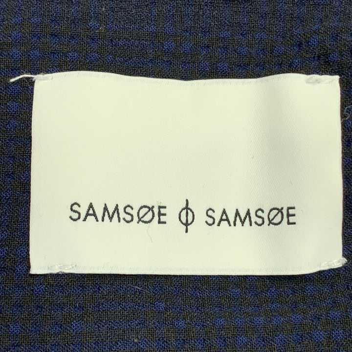 SAMSOE & SAMSOE Size S Navy Black Seersucker One Pocket Long Sleeve Shirt